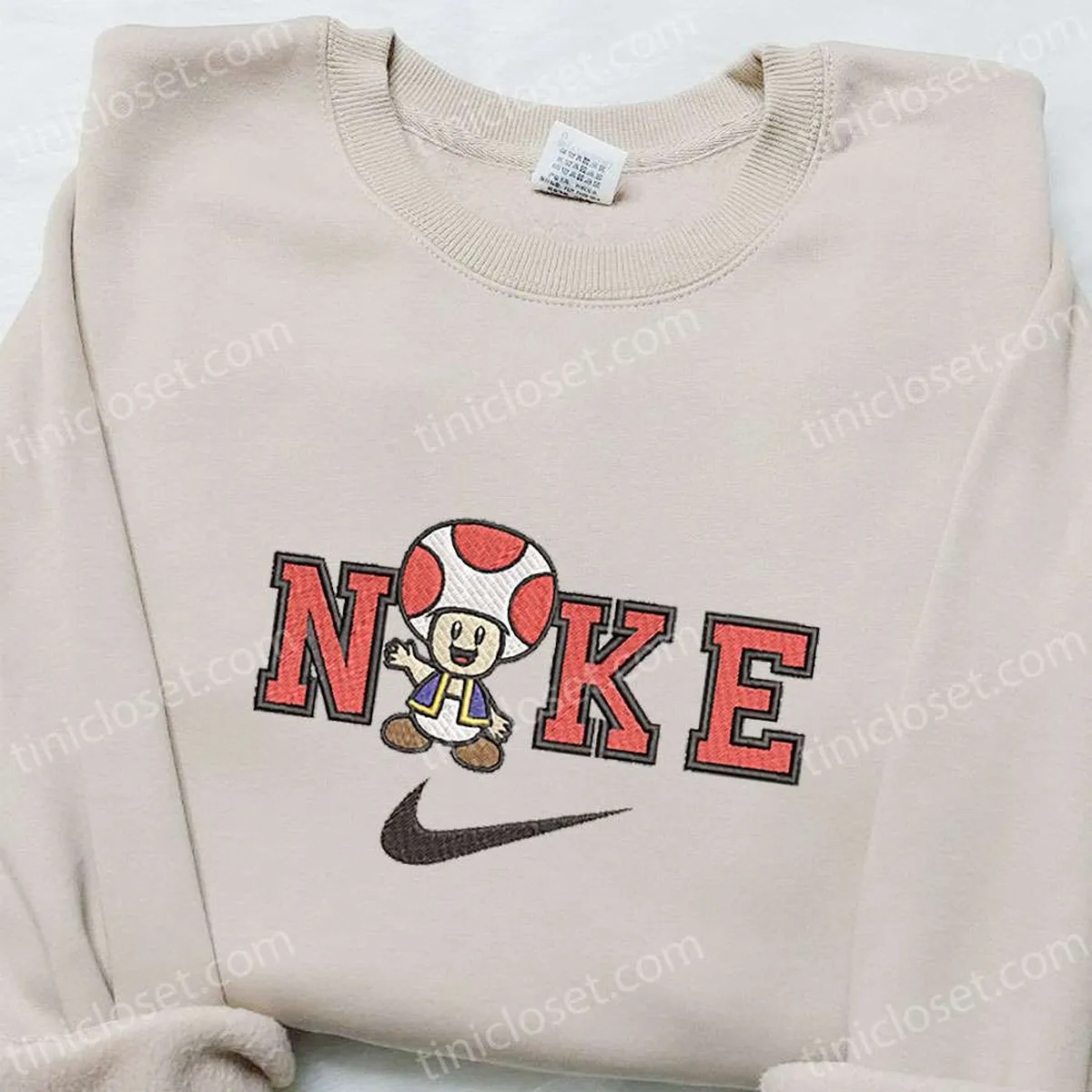 Mushroom x Nike Cartoon Embroidered Shirt, Nike Inspired Embroidered T-shirt, Best Gift Ideas for Family