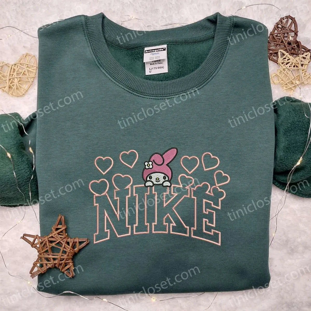 My Melody Hearts x Nike Embroidered Shirt, Hello Kitty Cartoon Embroidered Hoodie, Nike Inspired Embroidered Sweatshirt