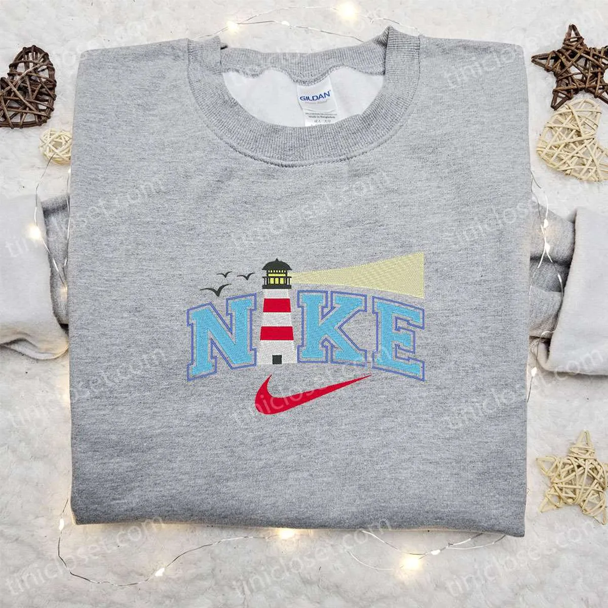 Nautical Lighthouse x Nike Embroidered Sweatshirt, Nike Inspired Embroidered Shirt, Best Gift for Family