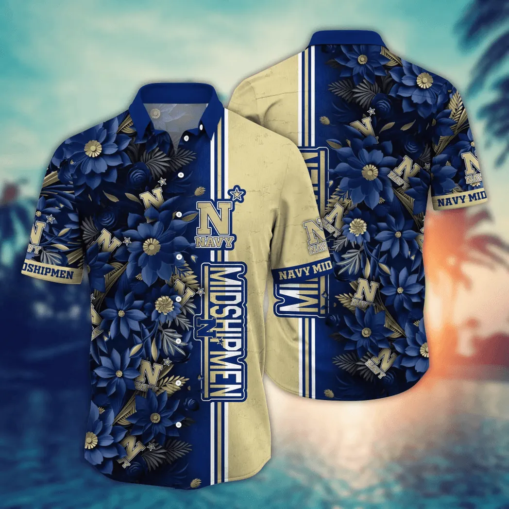 Navy Midshipmen NCAA Flower Aloha Hawaiian Shirt, Custom Summer Football Shirts VPHWA2451153270