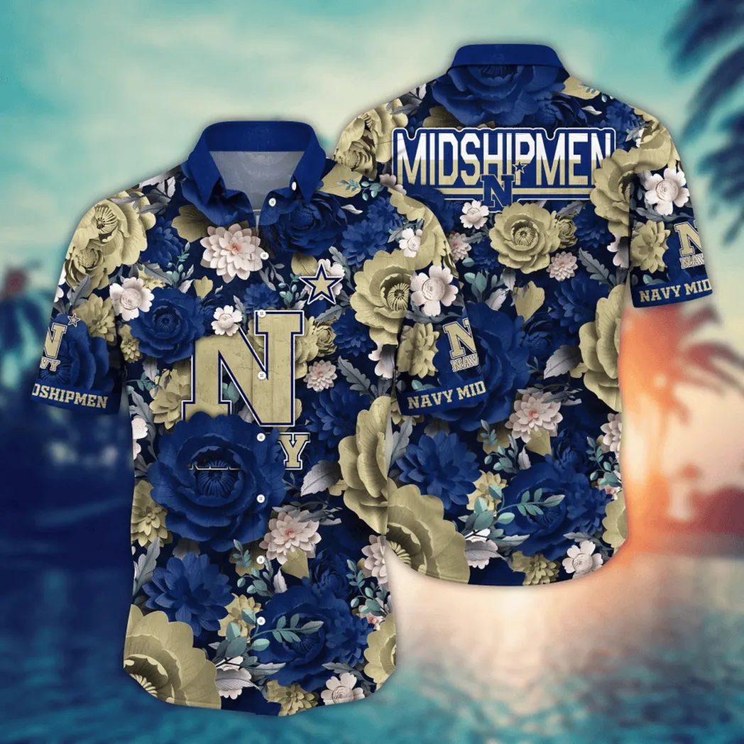 Navy Midshipmen NCAA Flower Aloha Hawaiian Shirt, Custom Summer Football Shirts VPHWA2451153765