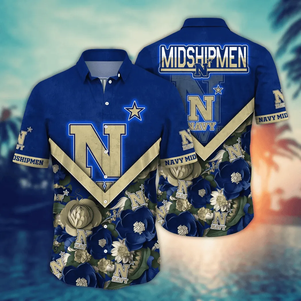 Navy Midshipmen NCAA Flower Aloha Hawaiian Shirt, Custom Summer Football Shirts VPHWA2451153783