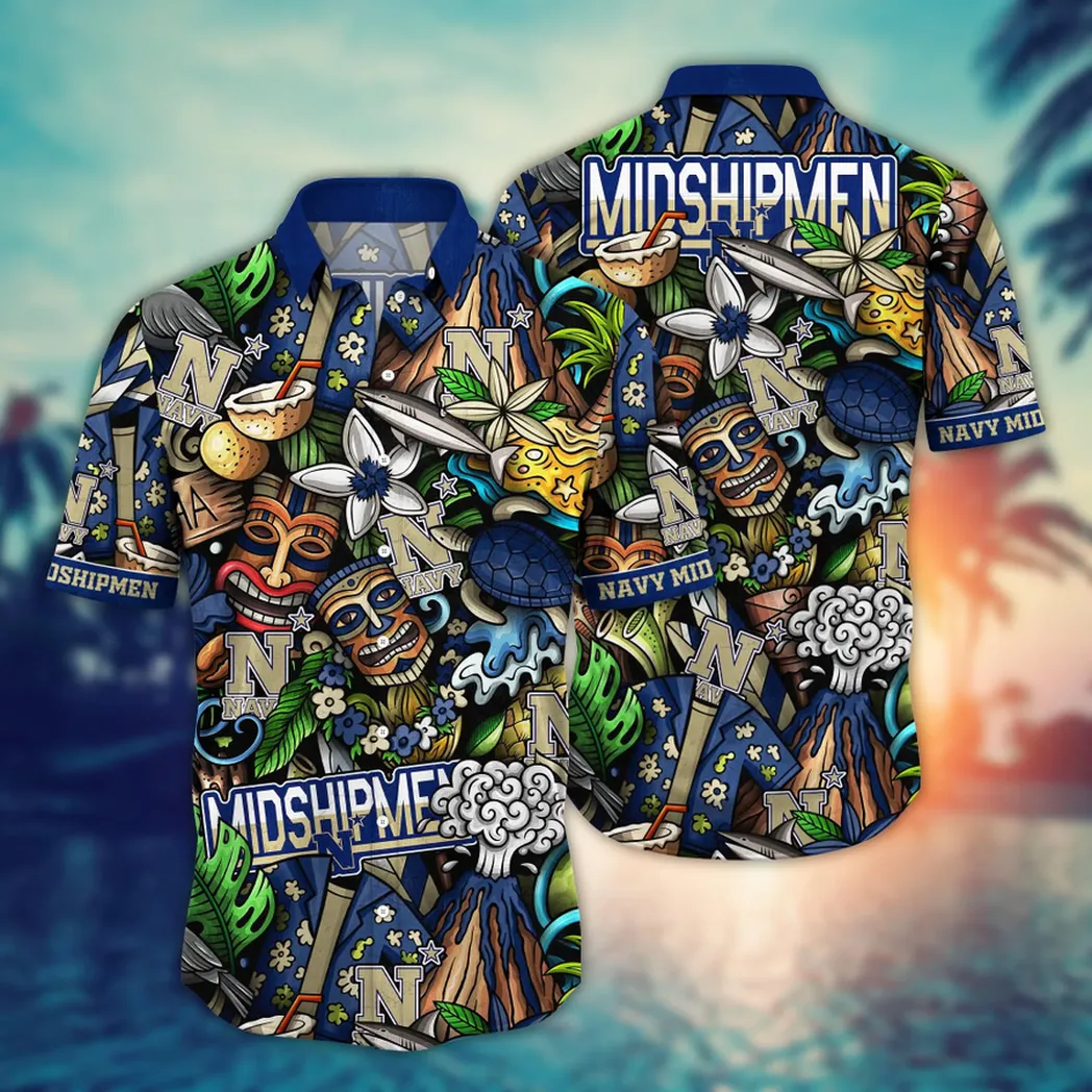 Navy Midshipmen NCAA Flower Aloha Hawaiian Shirt, Custom Summer Football Shirts VPHWA2451154282