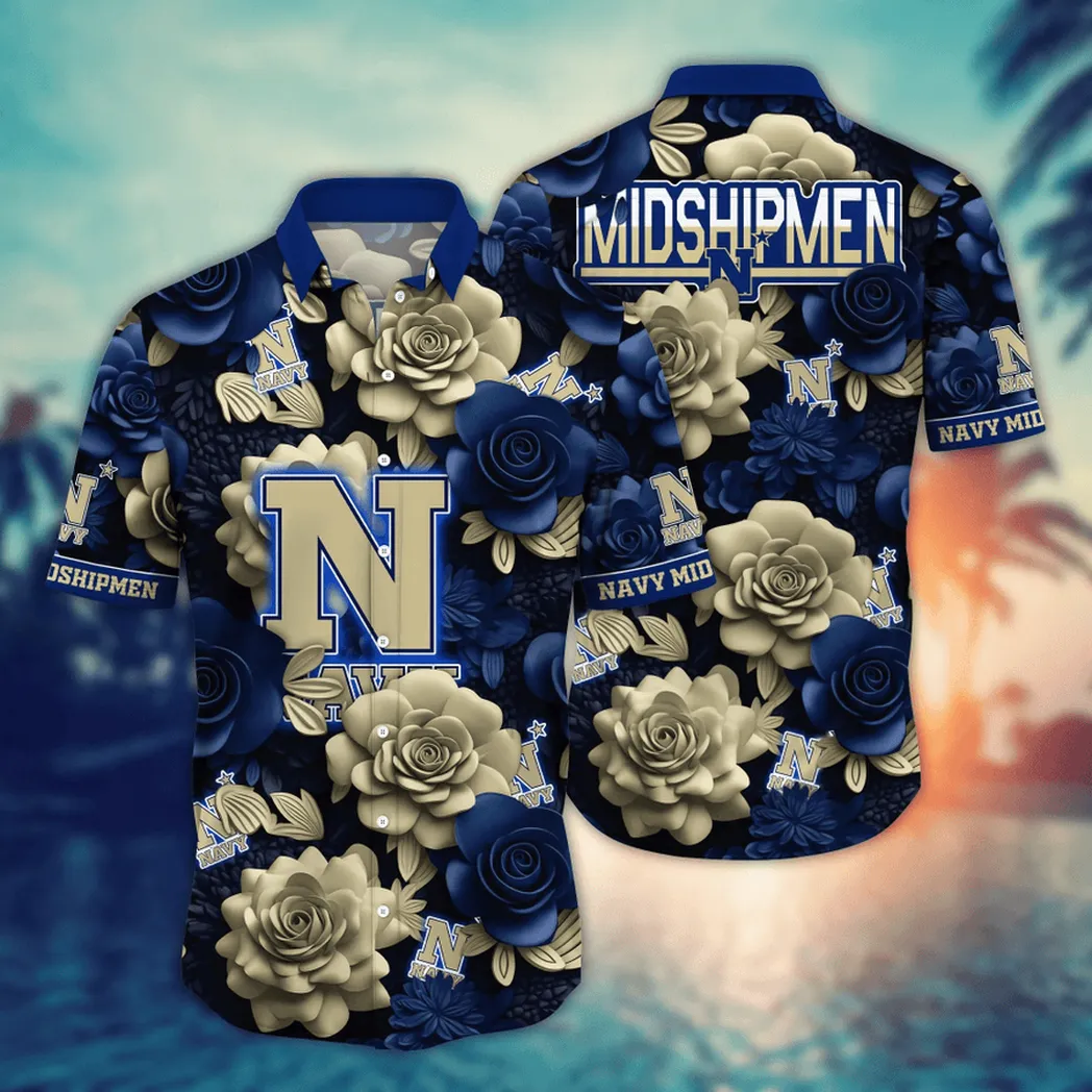 Navy Midshipmen NCAA Flower Aloha Hawaiian Shirt, Summer Football Shirts VPHWA2451153949