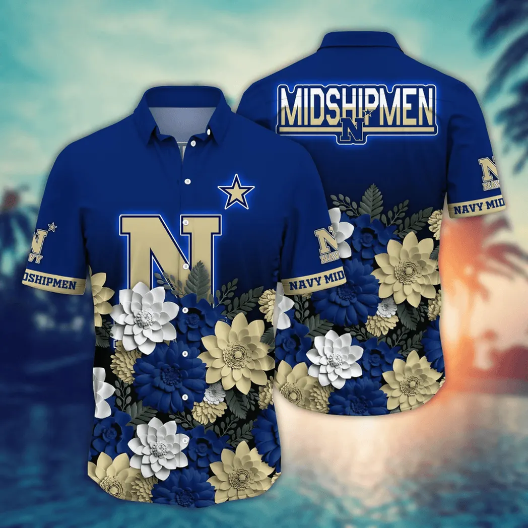 Navy Midshipmen NCAA Flower Aloha Hawaiian Shirt, Summer Football Shirts VPHWA2451155125