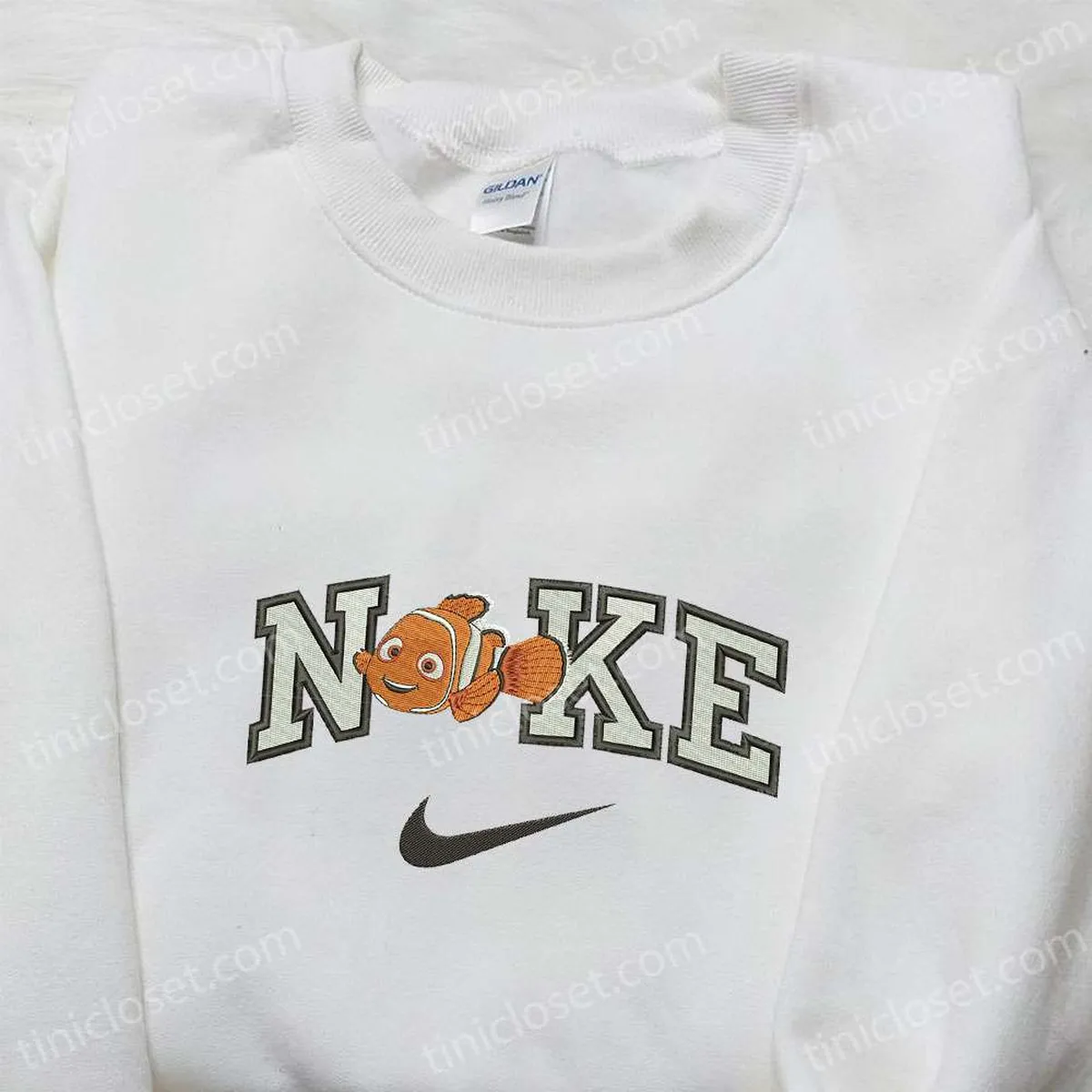 Nemo x Nike Cartoon Embroidered Sweatshirt, Disney Characters Embroidered Shirt, Nike Inspired Embroidered Shirt