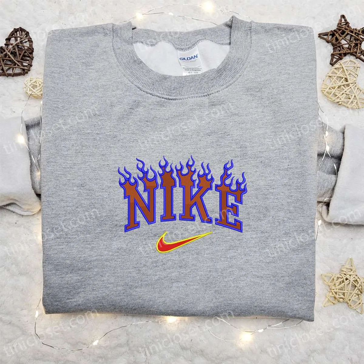 Nike Blue Fire Logo Embroidered Shirt, Nike Inspired Embroidered Hoodie, Best Gifts For Family