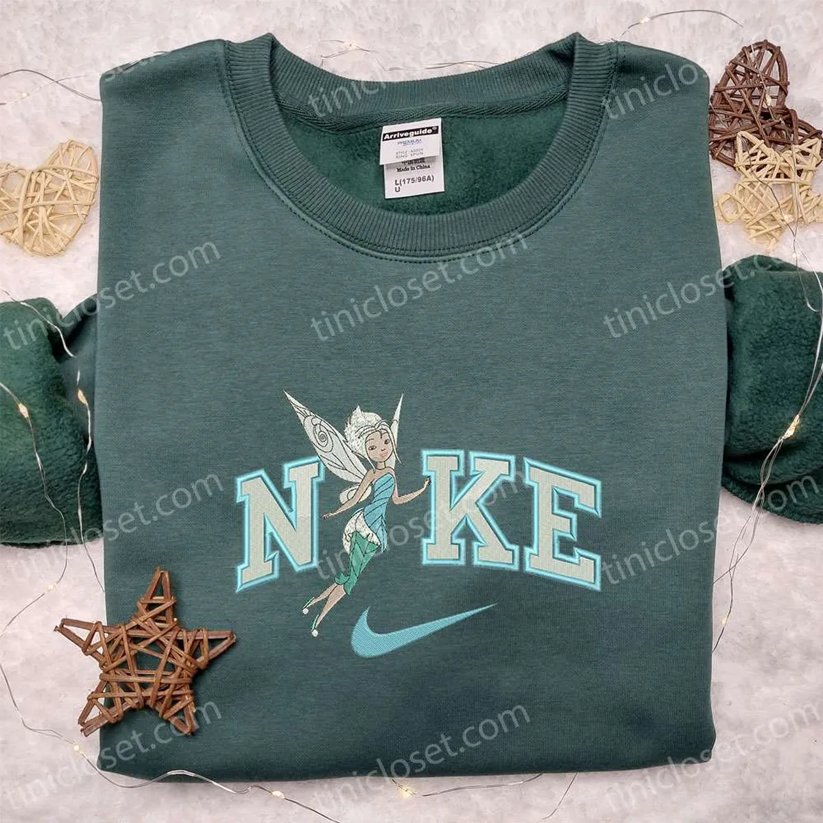 Nike Cartoon x Tinkerbell Embroidered Sweatshirt, Disney Characters Embroidered Shirt, Best Gift Ideas for Family