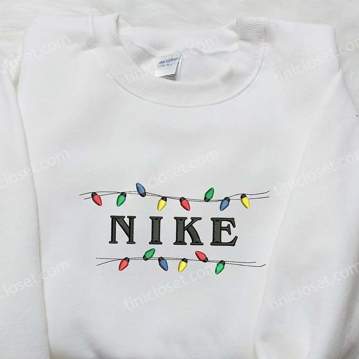 Nike Christmas Lamp Embroidered Shirt, Custom Nike Embroidered Shirt, Christmas Gifts for Family