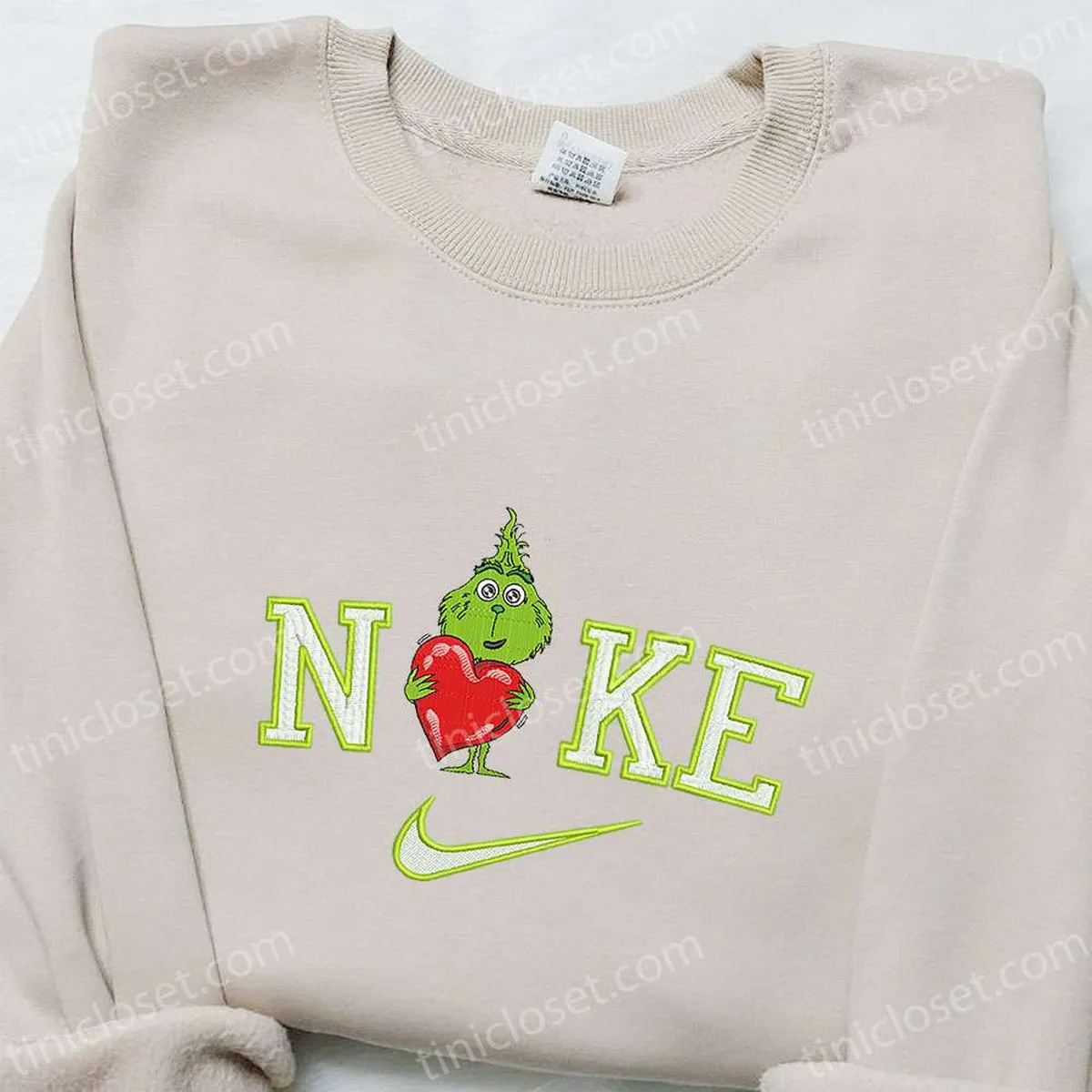 Nike Christmas x Baby Grinch Love Embroidered Sweatshirt, Movie Christmas Embroidered Shirt, Best Christmas Gift Ideas