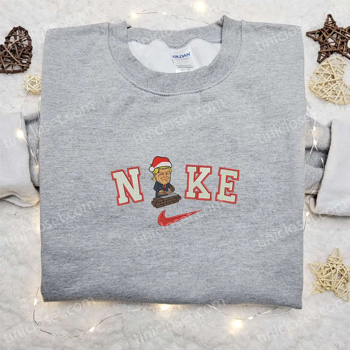 Nike Christmas x Chibi Donald Trump Embroidered Sweatshirt, Christmas Embroidered Shirt, Best Christmas Gift Ideas