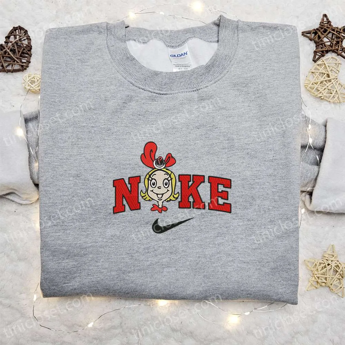 Nike Christmas x Cindy Lou Who Embroidered Sweatshirt, Cartoon Christmas Embroidered Shirt, Best Christmas Gift Ideas