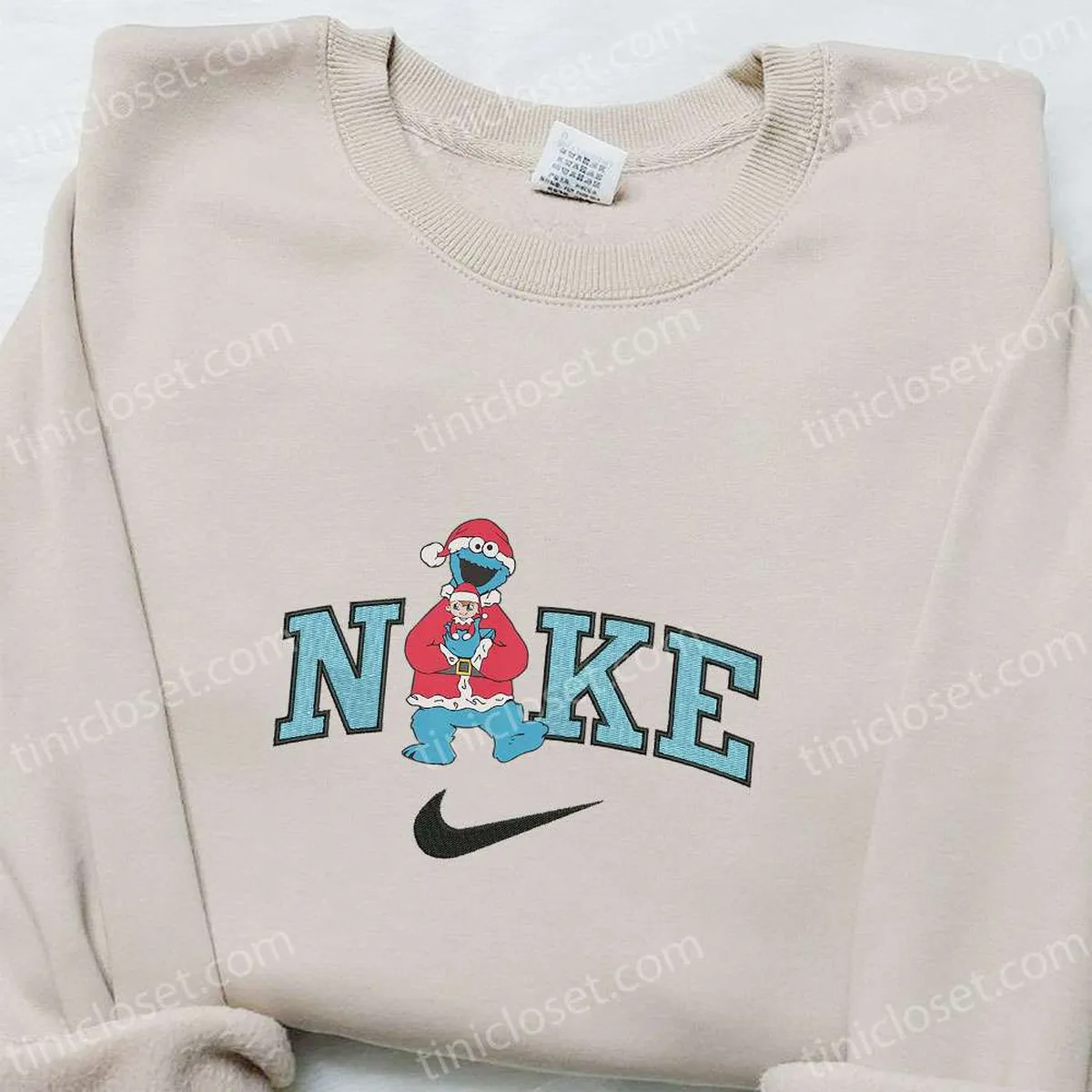 Nike Christmas x Cookie Monster Embroidered Sweatshirt, Cartoon Christmas Embroidered Shirt, Best Christmas Gift Ideas