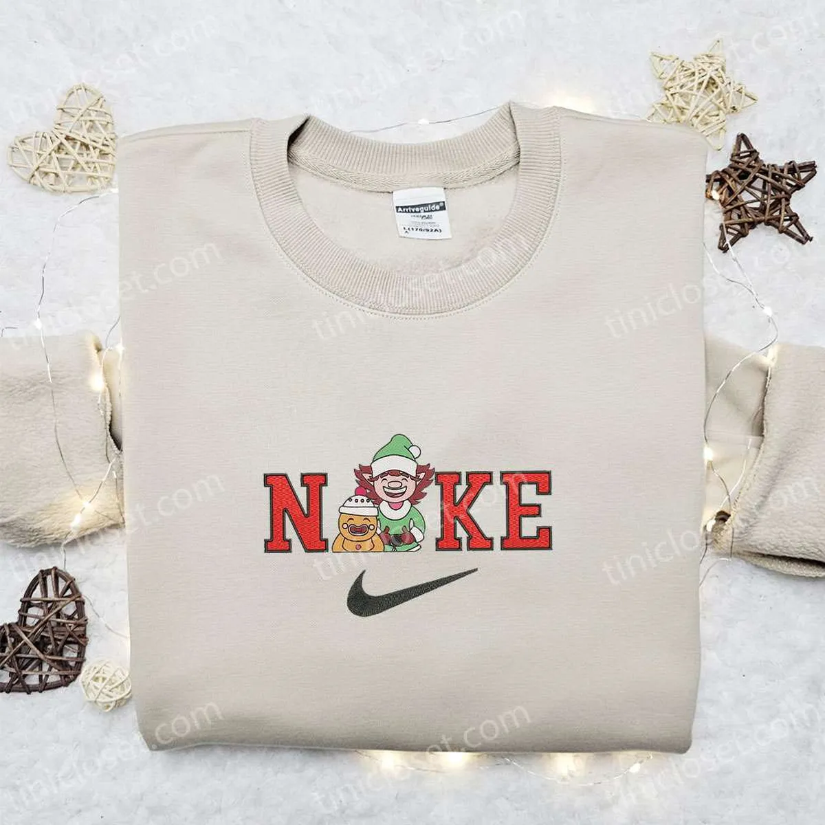 Nike Christmas x Gingerbread and Elf Embroidered Sweatshirt, Christmas Embroidered Shirt, Best Christmas Gift Ideas