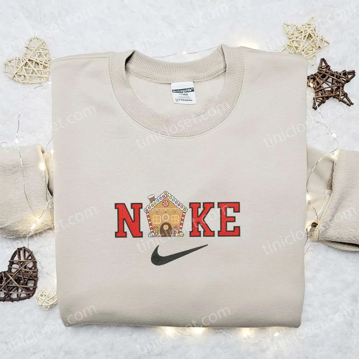 Nike Christmas x Gingerbread House Embroidered Sweatshirt, Christmas Embroidered Shirt, Best Christmas Gift Ideas