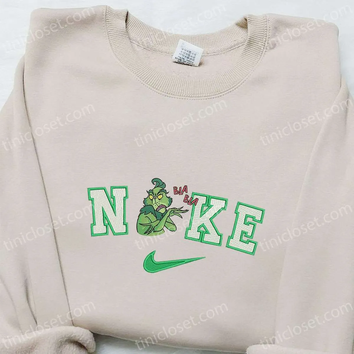 Nike Christmas x Grinch Bla Bla Embroidered Sweatshirt, Movie Christmas Embroidered Shirt, Best Christmas Gift Ideas