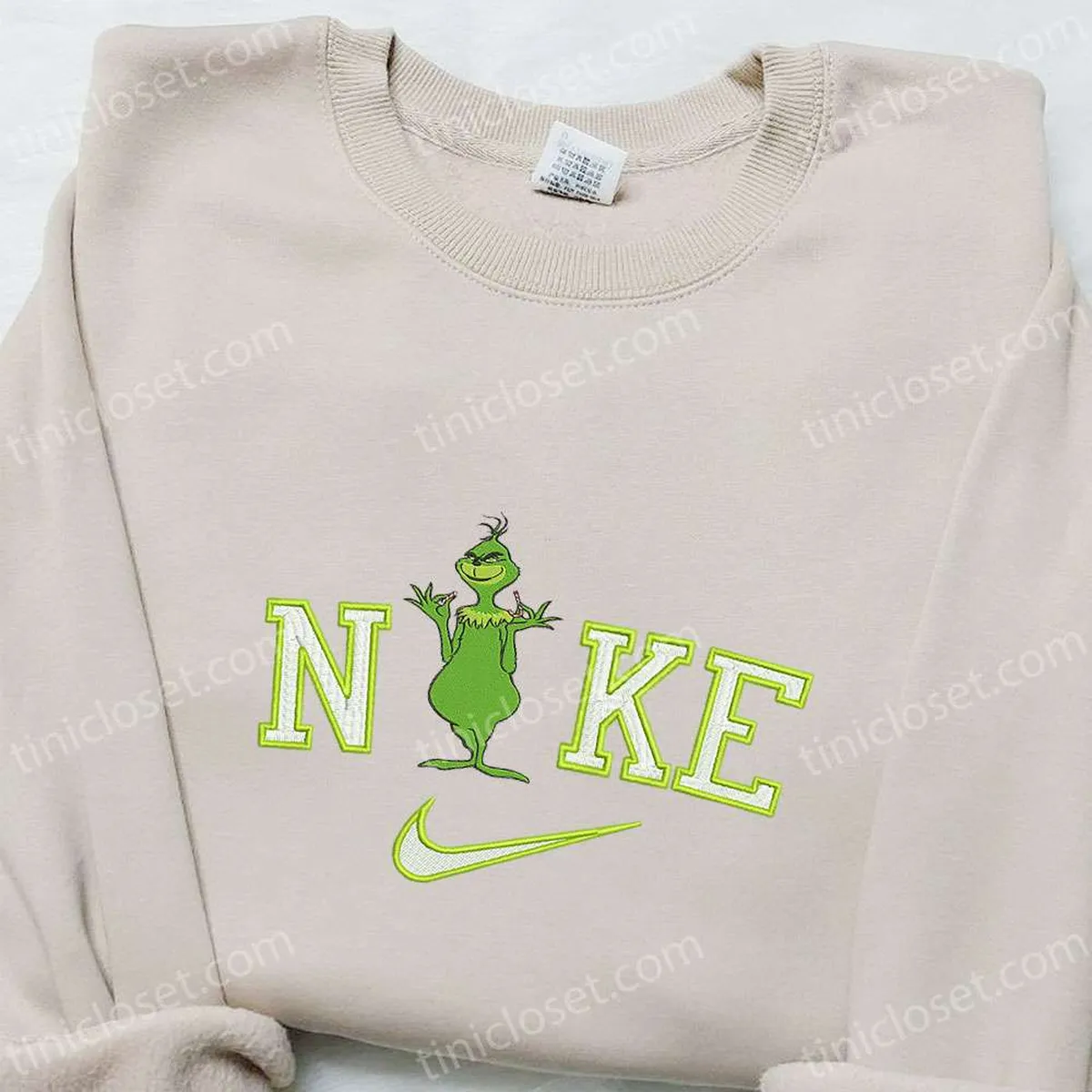 Nike Christmas x Grinch Cigarette Embroidered Sweatshirt, Movie Christmas Embroidered Shirt, Best Christmas Gift Ideas