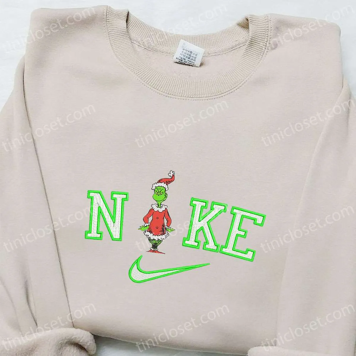 Nike Christmas x Grinch Embroidered Sweatshirt, Movie Christmas Embroidered Shirt, Best Christmas Gift Ideas