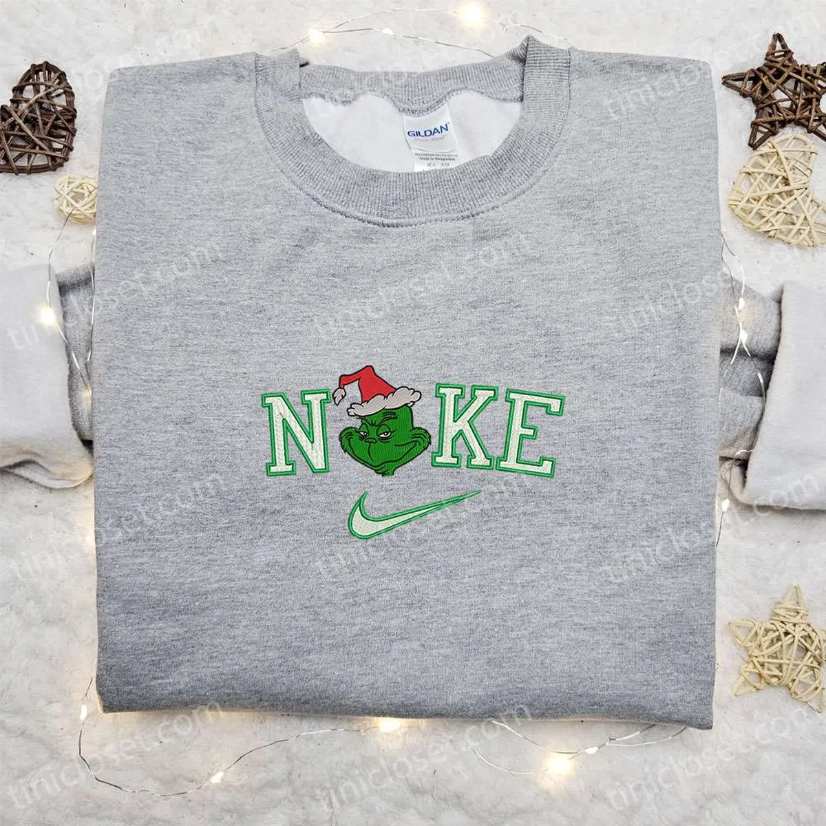 Nike Christmas x Grinch Head Embroidered Sweatshirt, Movie Christmas Embroidered Shirt, Best Christmas Gift Ideas