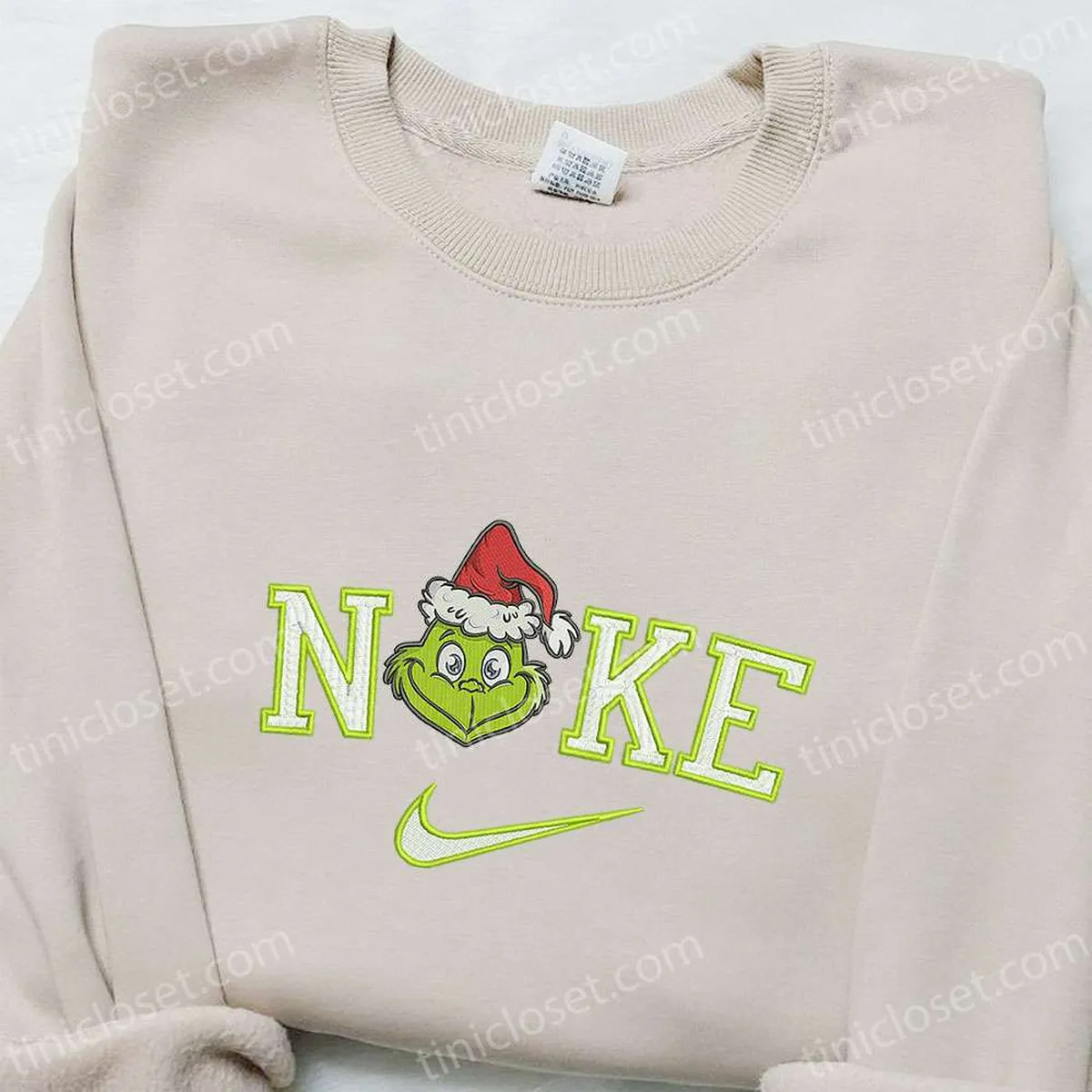 Nike Christmas x Grinch Head Santa Embroidered Sweatshirt, Movie Christmas Embroidered Shirt, Best Christmas Gift Ideas