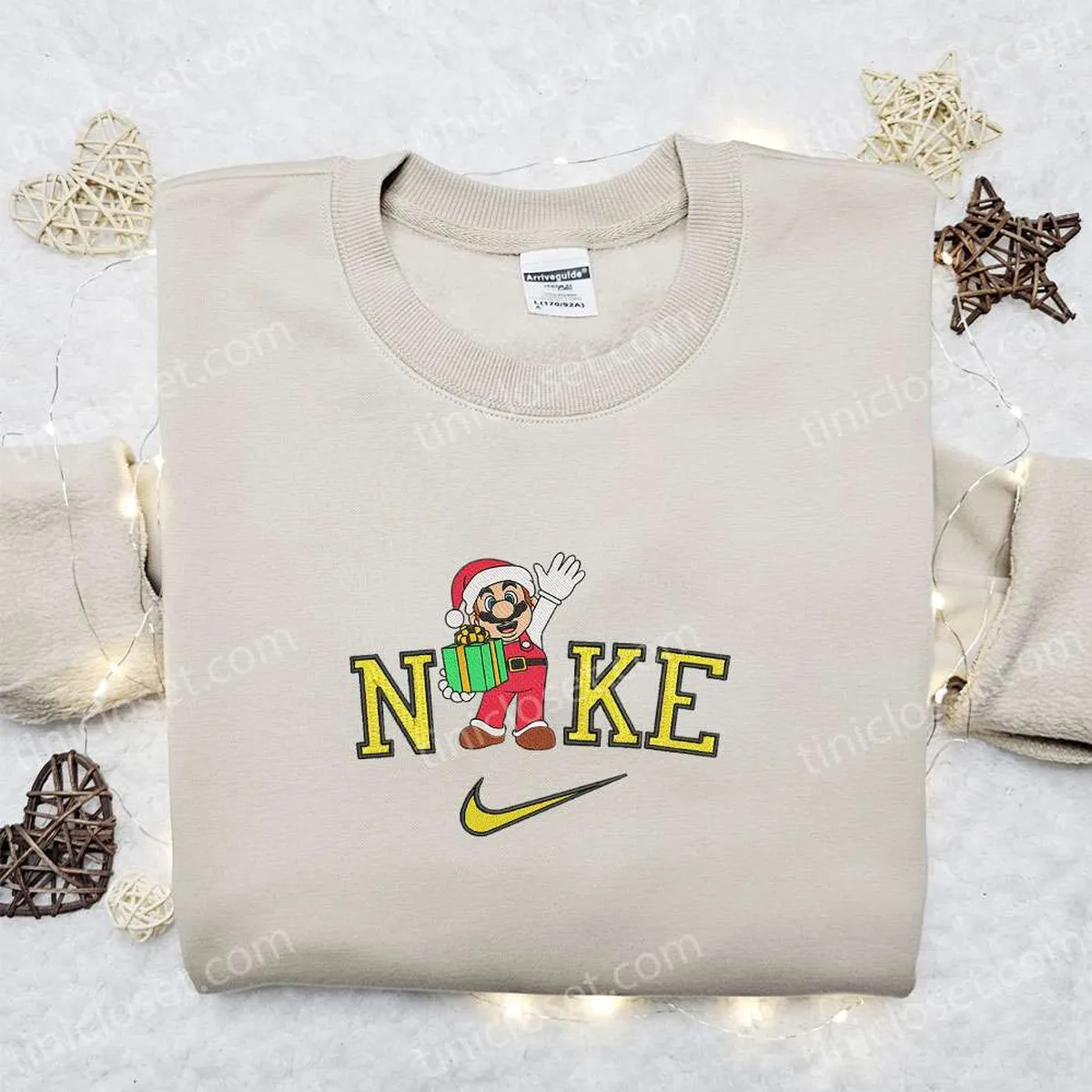 Nike Christmas x Mario Santa Claus and Gift Embroidered Sweatshirt, Christmas Embroidered Shirt, Best Christmas Gift Ideas