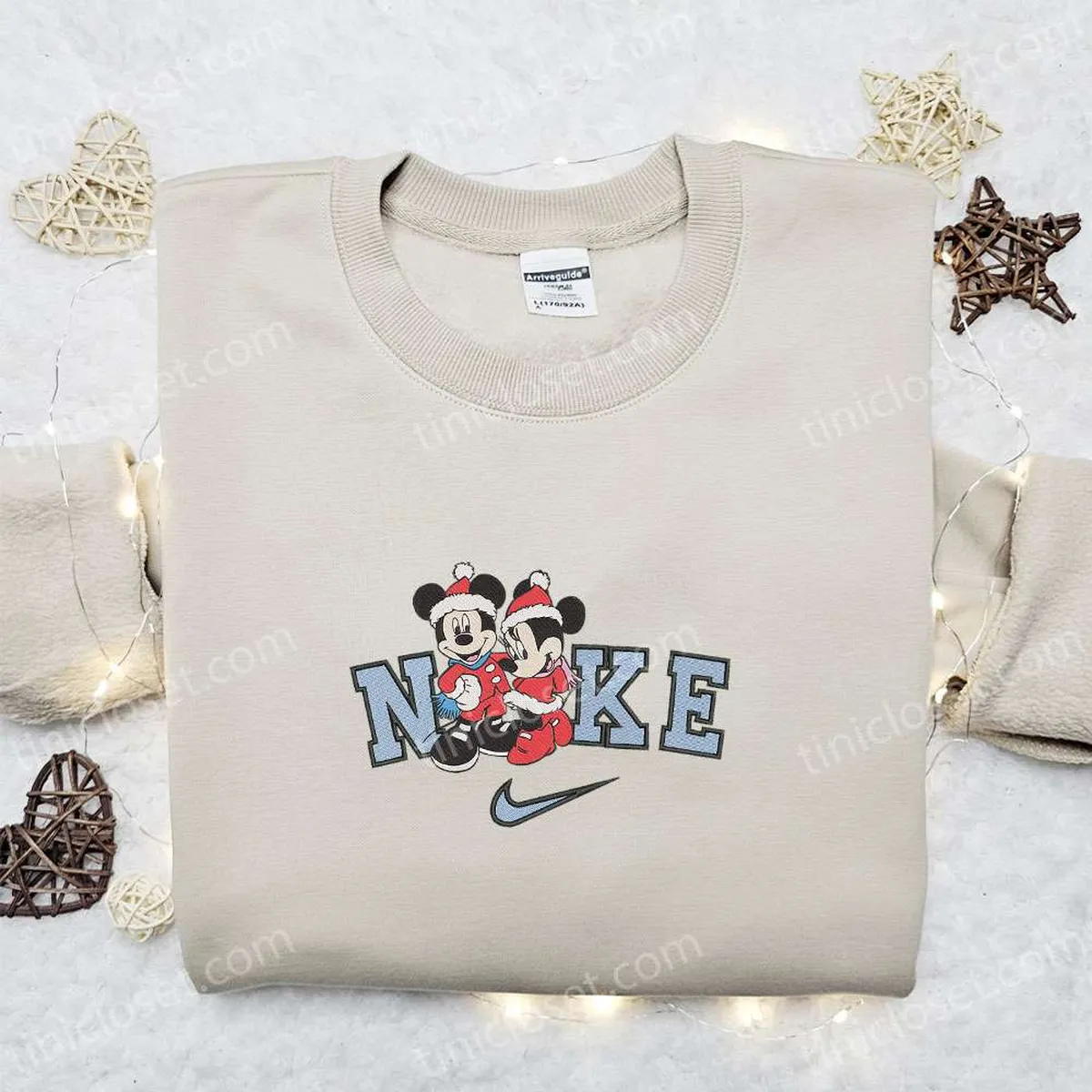 Nike Christmas x Mickey and Minnie Baby Couple Cartoon Embroidered Sweatshirt, Disney Characters Movie Merry Christmas Embroidered Shirt, Best Christmas Day Gift Ideas