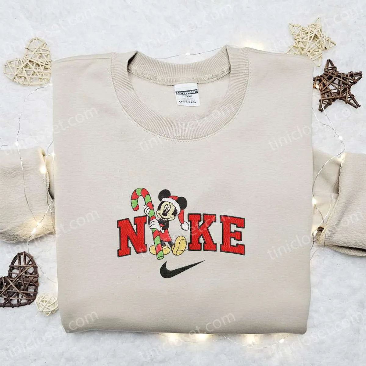 Nike Christmas x Mickey Candy Cane Cartoon Embroidered Sweatshirt, Disney Characters Movie Merry Christmas Embroidered Shirt, Best Christmas Day Gift Ideas