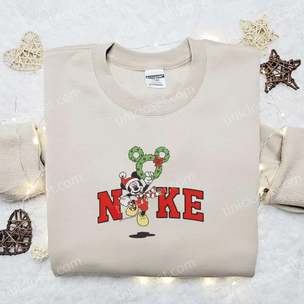 Nike Christmas x Mickey Laurel Wreath Balloon Cartoon Embroidered Sweatshirt, Disney Characters Movie Merry Christmas Embroidered Shirt, Best Christmas Day Gift Ideas