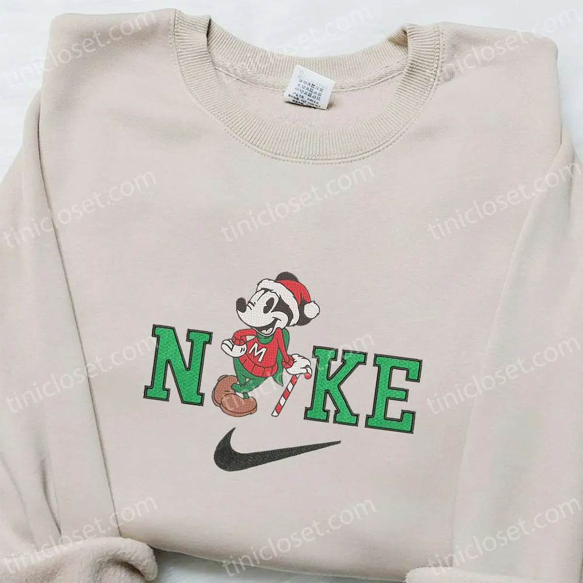 Nike Christmas x Mickey Mouse Candy Cane Embroidered Sweatshirt, Movie Christmas Embroidered Shirt, Best Christmas Gift Ideas