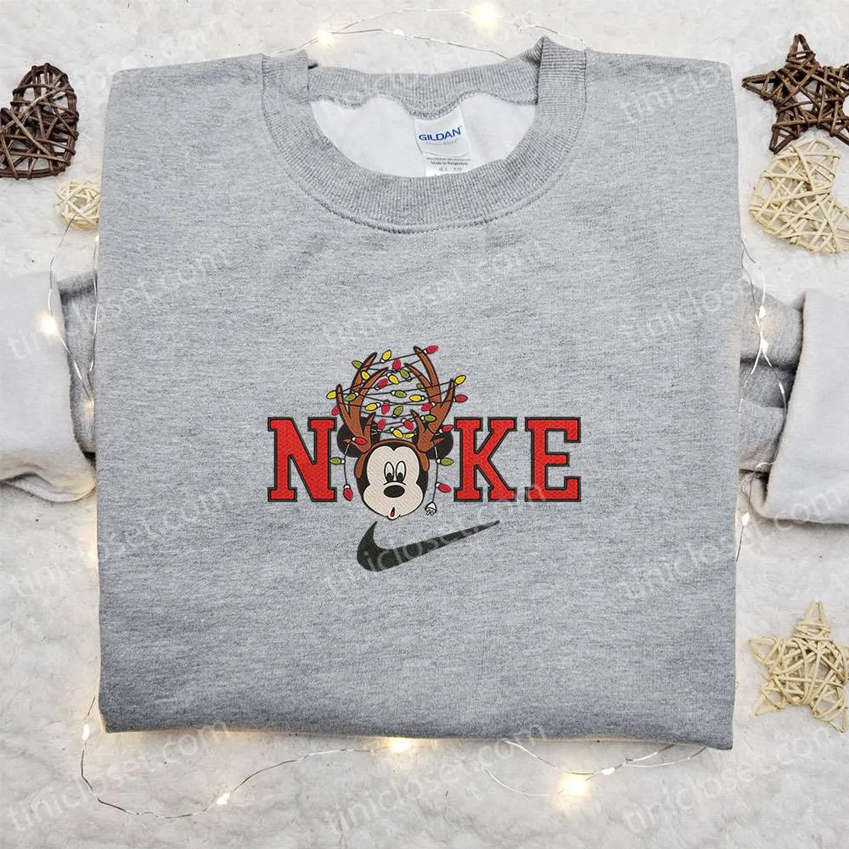 Nike Christmas x Mickey Reindeer Christmas Light Cartoon Embroidered Sweatshirt, Disney Characters Movie Merry Christmas Embroidered Shirt, Best Christmas Day Gift Ideas