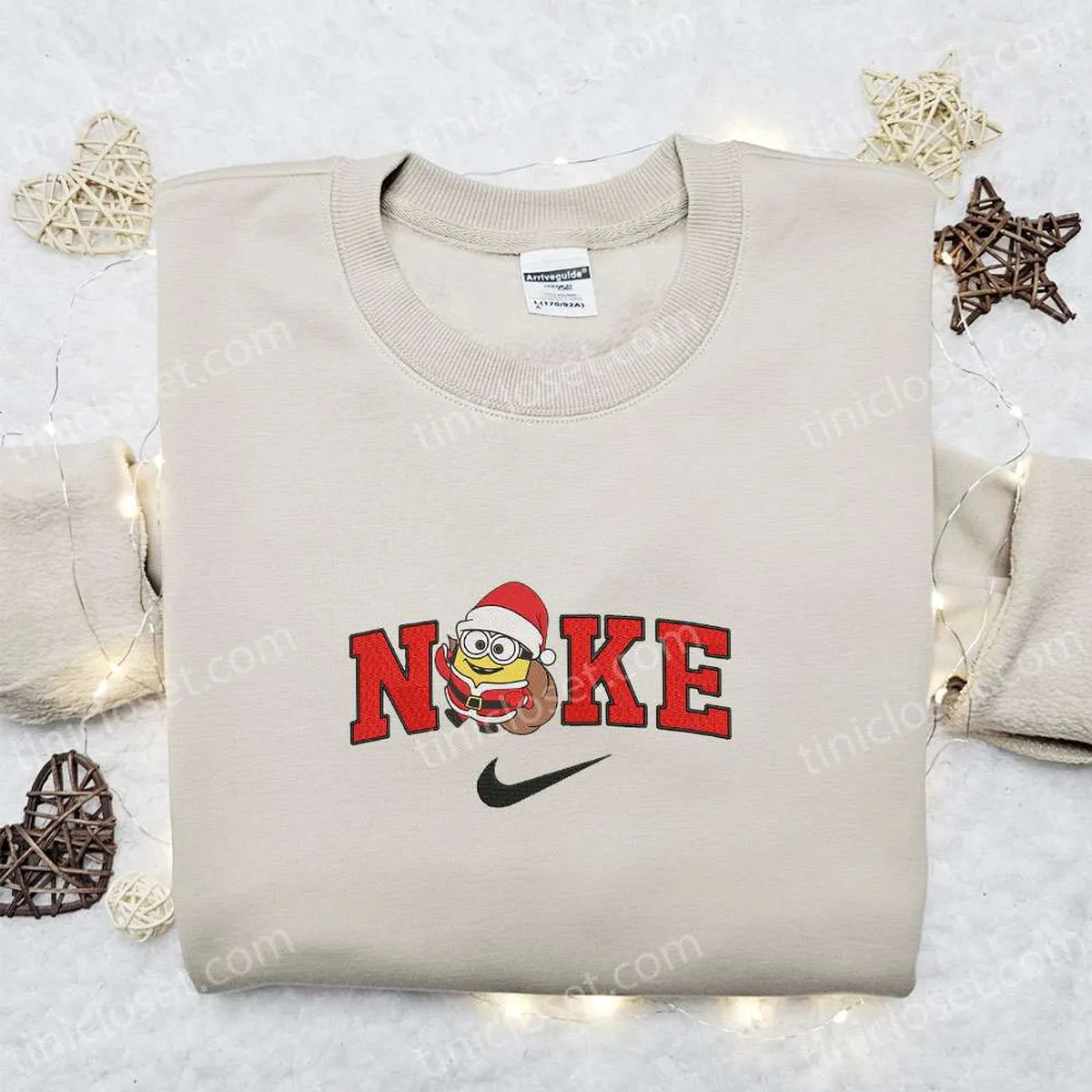 Nike Christmas x Minion Santa With Gift Bag Cartoon Embroidered Sweatshirt, Disney Characters Movie Merry Christmas Embroidered Shirt, Best Christmas Day Gift Ideas