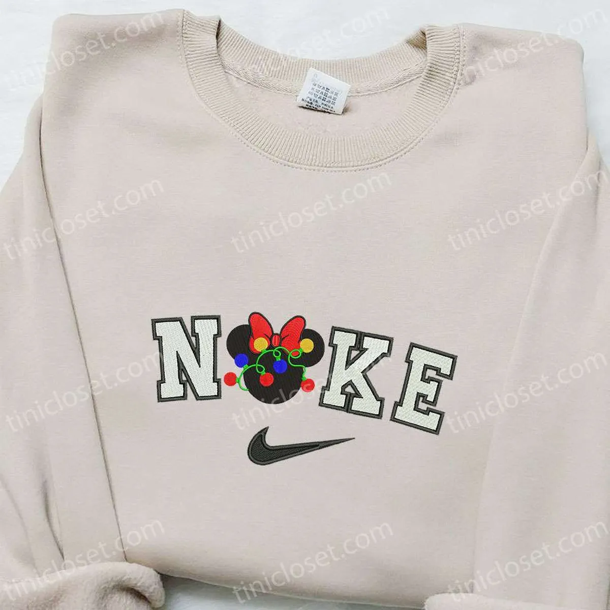 Nike Christmas x Minnie Mouse Head Embroidered Sweatshirt, Christmas Embroidered Shirt, Best Christmas Gift Ideas