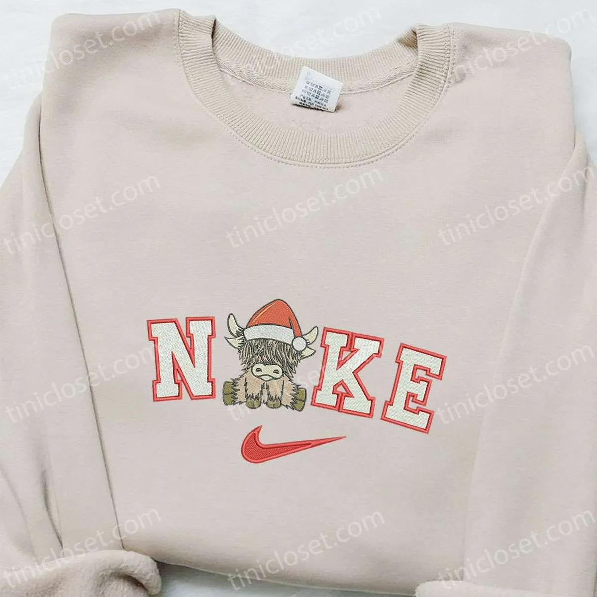 Nike Christmas x Pes Dst Highland Cow Embroidered Sweatshirt, Christmas Embroidered Shirt, Best Christmas Gift Ideas