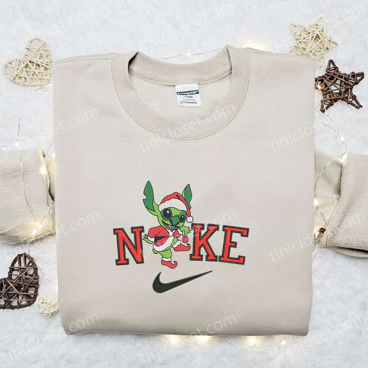 Nike Christmas x Stitch on Grinch Embroidered Sweatshirt, Movie Christmas Embroidered Shirt, Best Christmas Gift Ideas