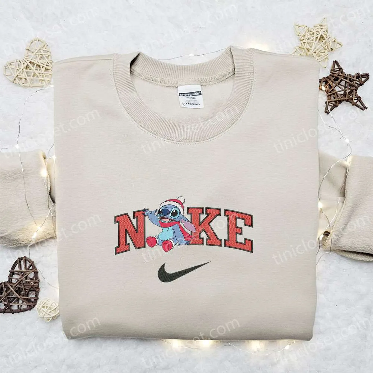 Nike Christmas x Stitch Sit Embroidered Sweatshirt, Movie Christmas Embroidered Shirt, Best Christmas Gift Ideas