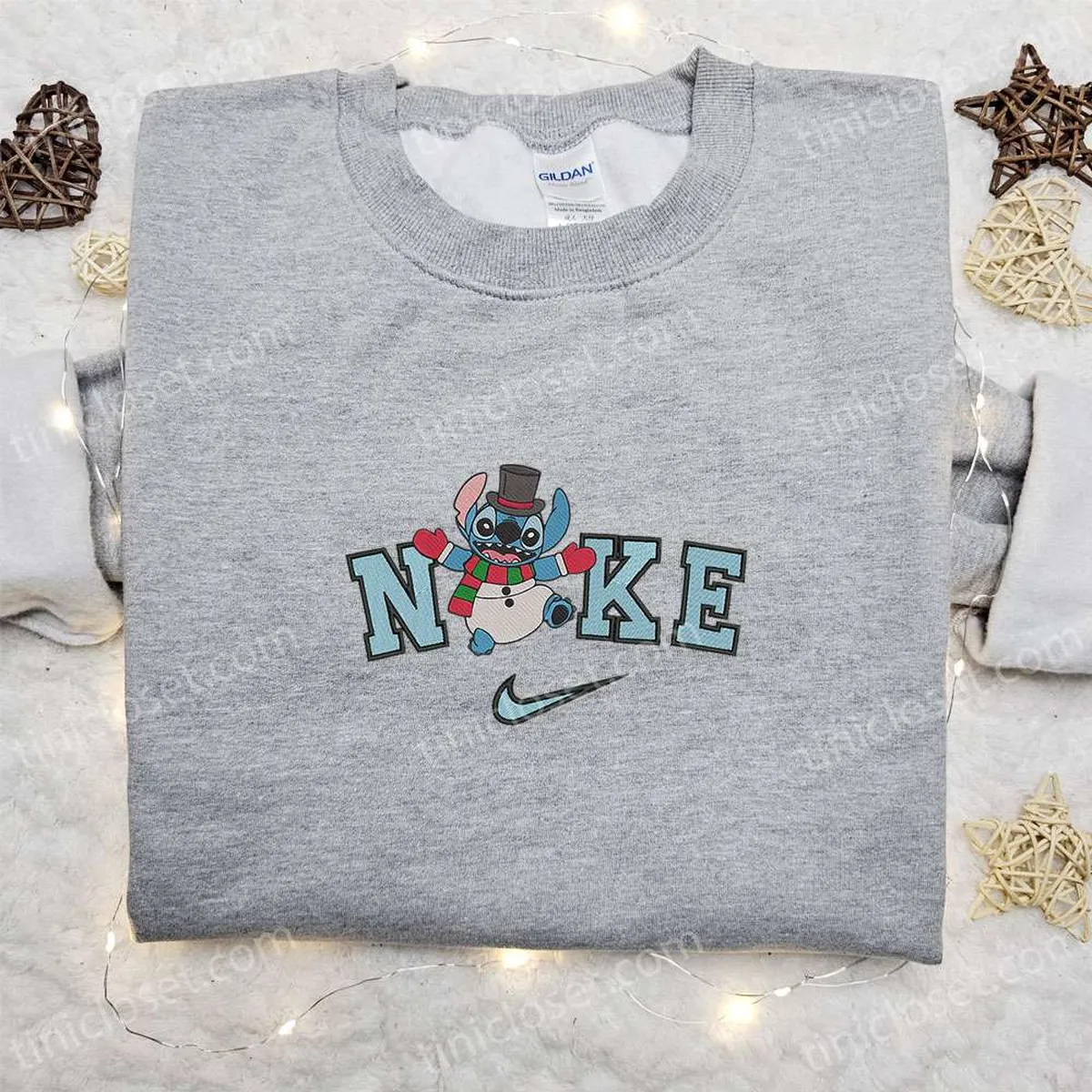 Nike Christmas x Stitch Snowman Embroidered Sweatshirt, Walt Disney Characters Embroidered Shirt, Best Christmas Gift Ideas