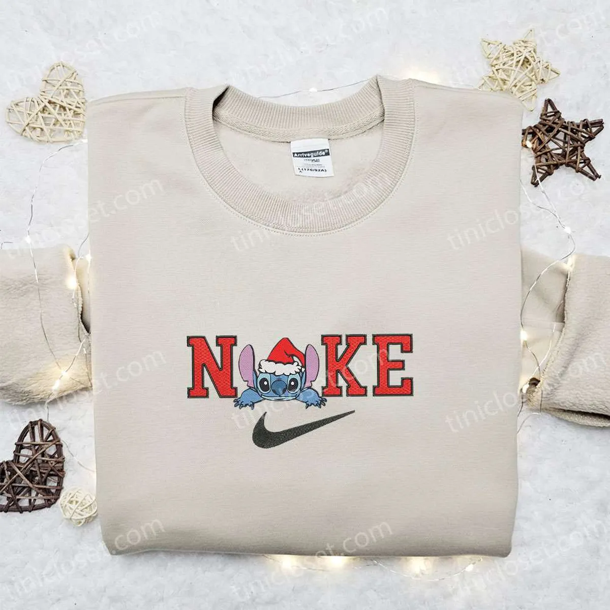 Nike Christmas x Stitch Xmas Hat Embroidered Sweatshirt, Movie Christmas Embroidered Shirt, Best Christmas Gift Ideas