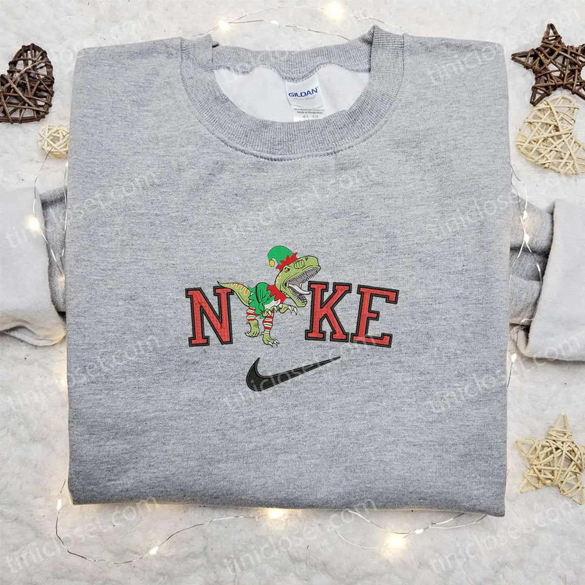 Nike Christmas x T-Rex Dinosaur Embroidered Sweatshirt, Christmas Embroidered Shirt, Best Christmas Gift Ideas