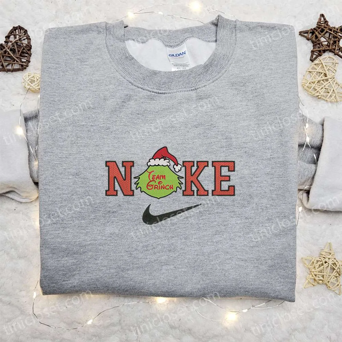 Nike Christmas x Team Grinch Head Embroidered Sweatshirt, Christmas Embroidered Shirt, Best Christmas Gift Ideas