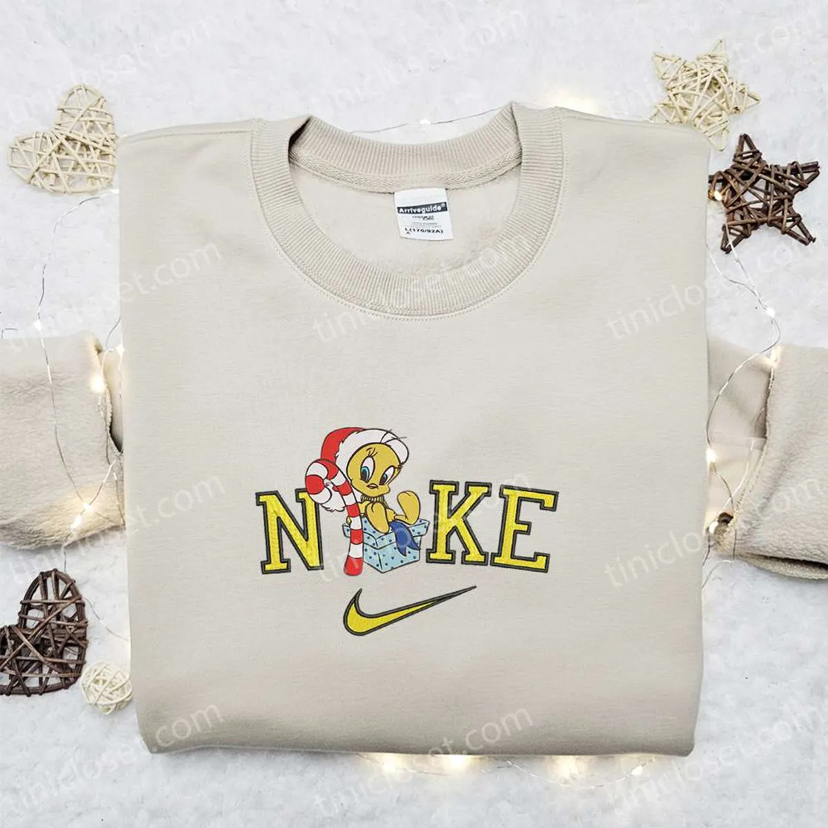 Nike Christmas x Tweety Candy Cane Embroidered Sweatshirt, Disney Movie Christmas Embroidered Shirt, Best Christmas Gift Ideas