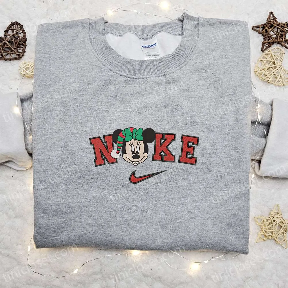 Nike Christmas x Vintage Minnie Mouse Cartoon Embroidered Sweatshirt, Disney Characters Movie Merry Christmas Embroidered Shirt, Best Christmas Day Gift Ideas