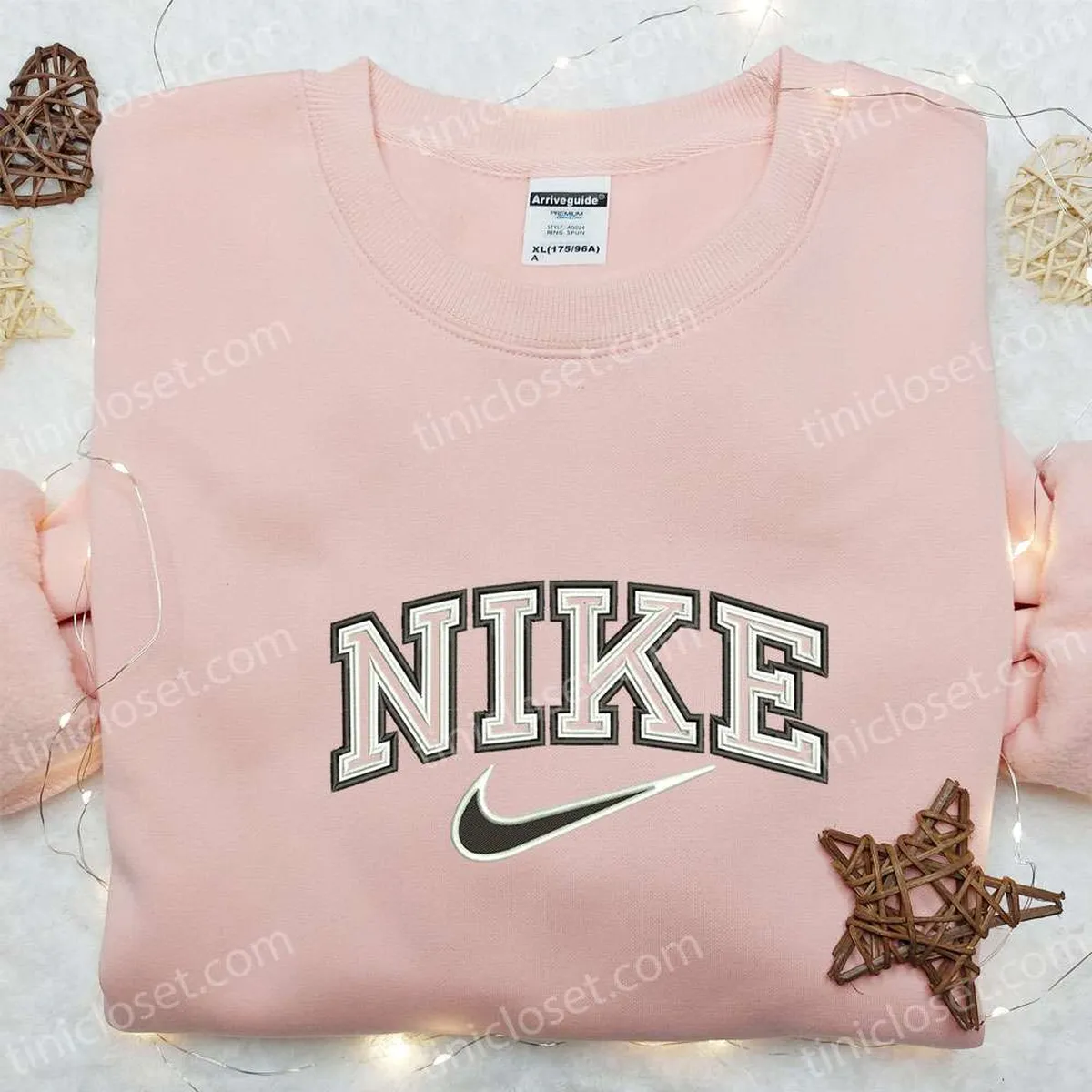 Nike Double Outline Embroidered Sweatshirt, Custom Nike Embroidered Hoodie, Best Gifts for Family