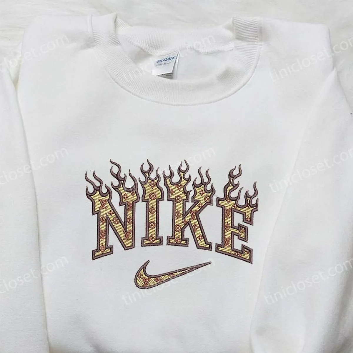 Nike Flame x Louis Vuitton Embroidered Shirt, Custom Nike Embroidered Shirt, Best Gifts for Family