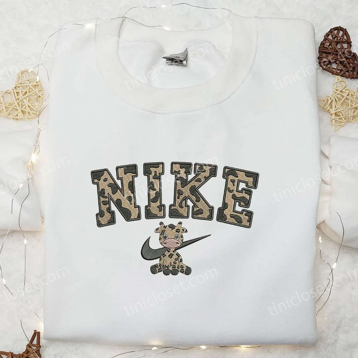 Nike Giraffe Embroidered Shirt, Nike Inspired Embroidered Shirt, Animal Embroidered Shirt