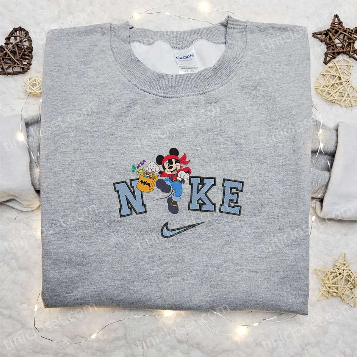 Nike Halloween x Mickey Mouse Pirate and Candy Bag Embroidered Sweatshirt, Horror Movie Halloween Embroidered Shirt, Best Halloween Gift Ideas