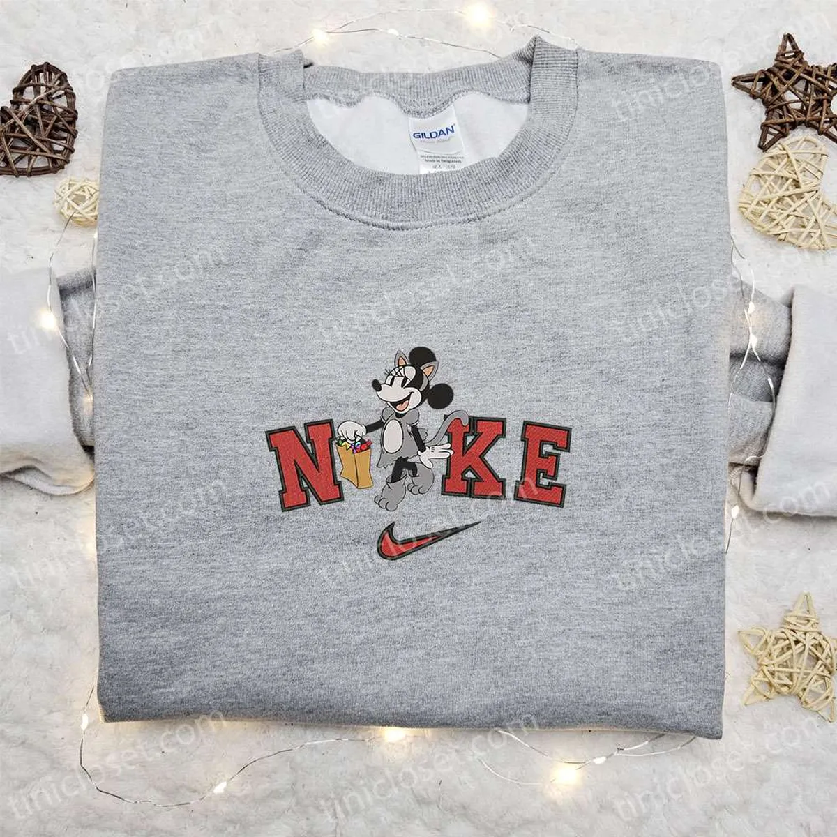 Nike Halloween x Minnie Mouse Cat Candy Bag Embroidered Sweatshirt, Disney Characters Embroidered Shirt, Best Halloween Gift Ideas