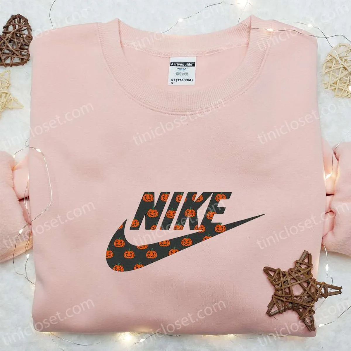 Nike Jack O?Lantern Embroidered Shirt, Halloween Embroidered Hoodie, Nike Inspired Embroidered Sweatshirt