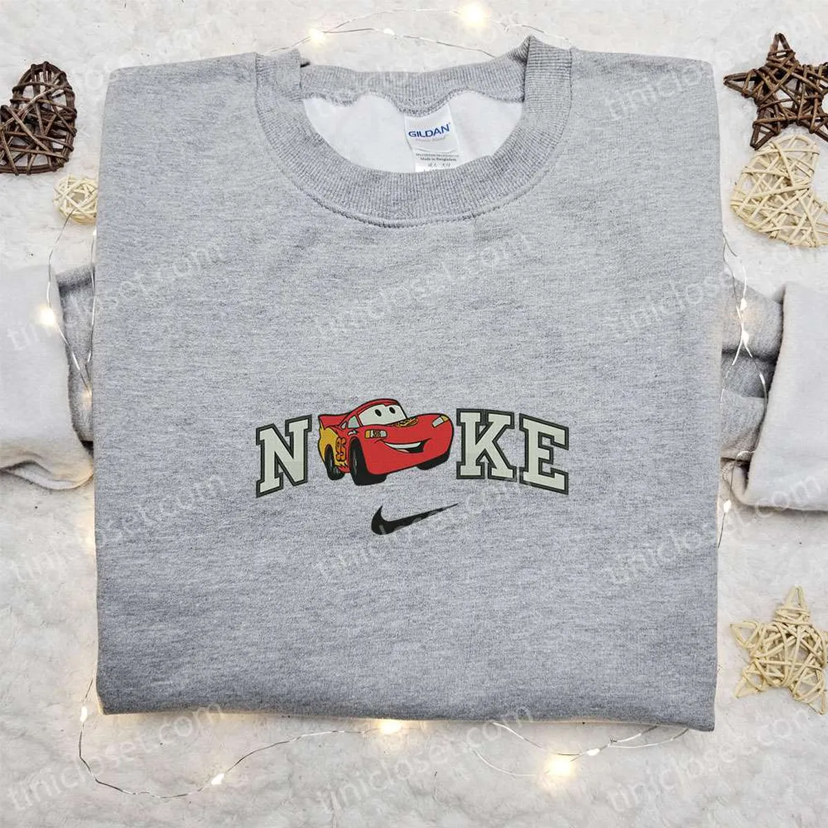 Nike Lightning McQueen Car Embroidered Sweatshirt, Disney Pixar Cars Embroidered Hoodie, Custom Nike Embroidered T-shirt