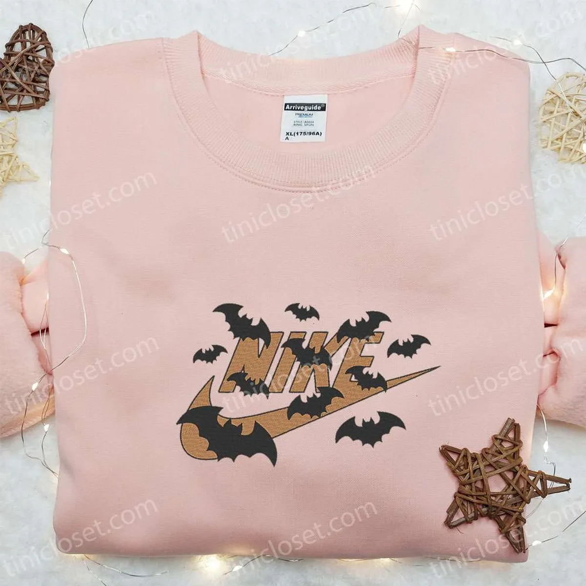 Nike Logo Halloween Bats Embroidered Shirt, Halloween Embroidered Hoodie, Nike Inspired Embroidered Sweatshirt