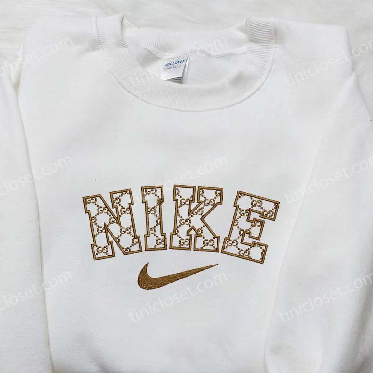 Nike Logo x Gucci Embroidered Shirt, Nike Inspired Embroidered Shirt, Best Gifts for Family